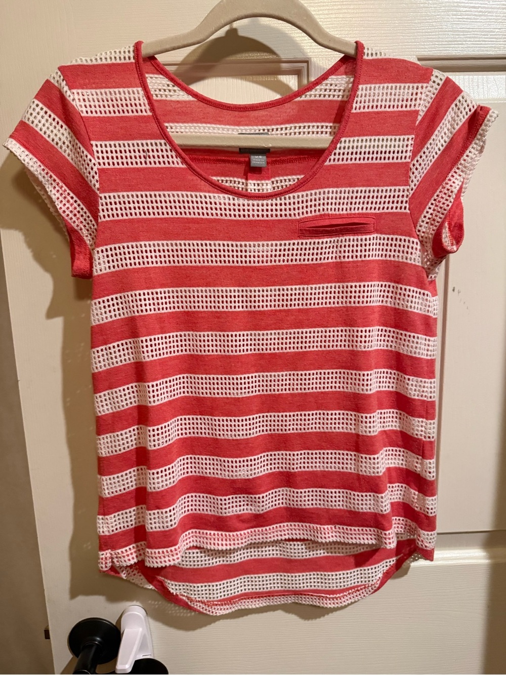 Converse One Star Red and White Striped Short Sleeve Tee High/Low hemline